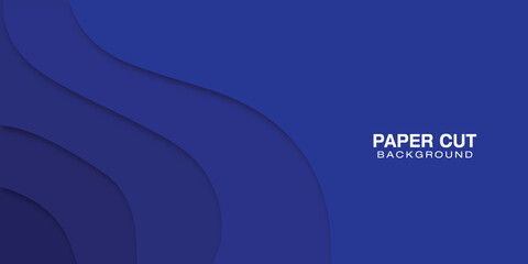 Blue abstract background  in paper cut style with multi layers shapes for banner.