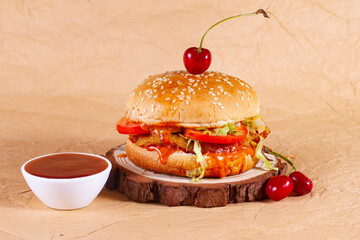 Juicy chicken PERI PERI BURGER MEAL, hamburger or cheeseburger with one chicken patties, with...