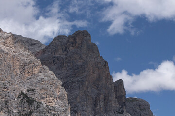 View of Dolomites with blue sky and clouds