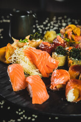 Perfect Sushi Japanese Asian Seafood Food Dish Drink Cocktail Dessert Menu Gourmet Restaurant Chef on Dark Background