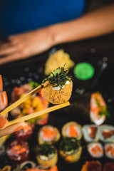 Perfect Sushi Japanese Asian Seafood Food Dish Drink Cocktail Dessert Menu Gourmet Restaurant Chef on Dark Background