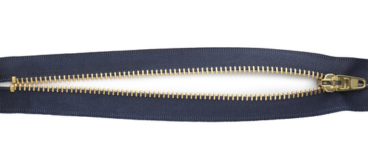 Dark blue zipper on white background, top view © New Africa