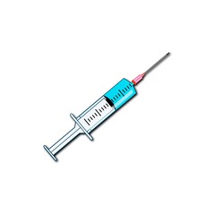 Syringe injection device. Syringe with needle on white background.