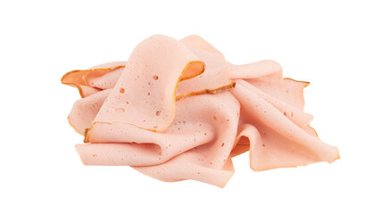 Cooked ham slices isolated on a white background with clipping path - obrazy, fototapety, plakaty