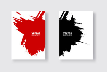 Black and red abstract design set. Ink paint on brochure, Monochrome element isolated on white.