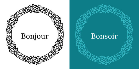 Cadre cercle motif élégant frise art déco vintage ancien retro couronne rond message vecteur fleur bande trait ligne