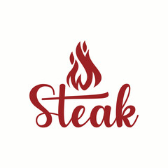 lettering Steak with fire flame for cafe restaurant logo design