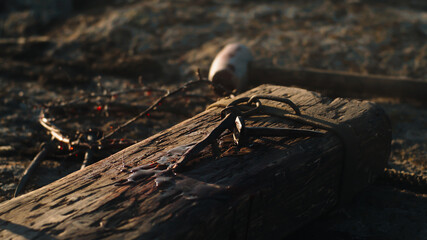 Cross and nails after crucifixion