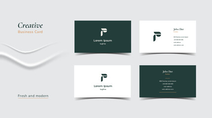 Vector modern creative and clean business card template, p initial logo design