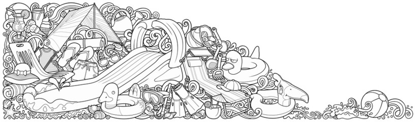 Cartoon cute doodles hand drawn summer beach children's entertainment illustration.