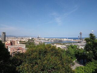 Fototapeta na wymiar Panorama of port at european city of Barcelona in Spain