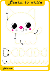 Preschool Fine Motor Worksheet - Dotted Lines.  Learn to write. Trace sheet. Illustration and vector outline - A4 paper, ready for printing. Workbook for kids handwriting repeat.