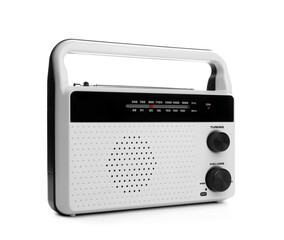 Portable retro radio receiver isolated on white
