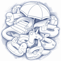 Cartoon cute doodles hand drawn inflatable lifebuoys round illustration