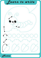 Preschool Fine Motor Worksheet - Dotted Lines.  Learn to write. Trace sheet. Illustration and vector outline - A4 paper, ready for printing. Workbook for kids handwriting repeat.