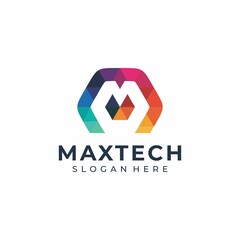 Letter M technology geometric logo design concept. colorful letter M logo design