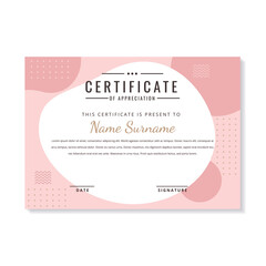 Certificate of appreciation template with modern design and pink color