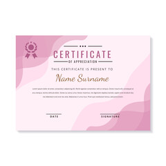 Certificate of appreciation template with modern design and pink color