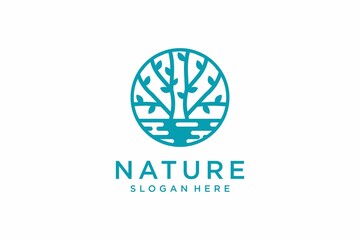 Nature tree in circle logo design inspiration