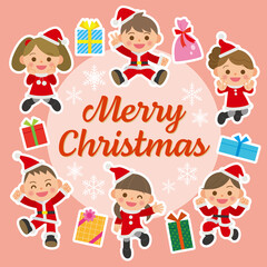 サンタコスチュームの子供たちとプレゼント