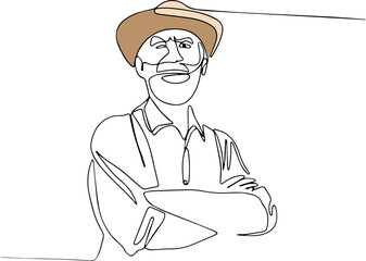 agriculture, art, background, black, care, cartoon, character, continuous, continuous line, cultivating, day, design, dig, drawing, farm, farmer, farming, farmland, female, garden, gardener, gardening