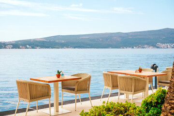 Exclusive cafe at marina and yachting paradise in Porto Montenegro