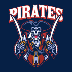 Pirate Skull Mascot Logo Holding Two Sword