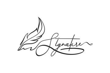 Quill Feather Pen, Minimalist Signature Handwriting logo design vector typography