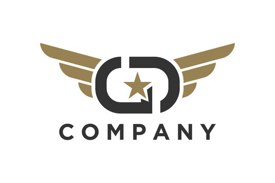 Monogram Initials DG Lettering EDGE logo design with wings element