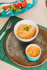 Delicious Homemade Classic Food Brazilian Dish Plate Menu Lunch Breakfast Rice Beans Pasta Sausage Shrimp on the Table