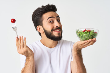 bearded man plate with vegetable salad eating health