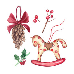 A set of hand-drawn Christmas elements. Suitable for design, decoration of invitations, holiday.