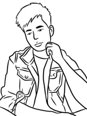 black and white cute man cartoon for coloring