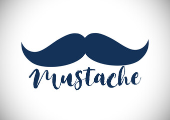 Creative retro mustache image and letteting text in brushing arts style. Isolated abstract graphic design template. Black and white monochrome colors. Happy Father's or Grandfather's Day vintage icon.