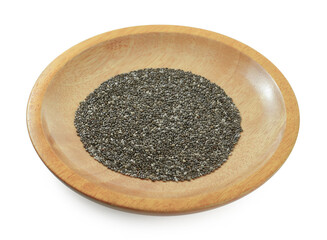 Chia seeds in bowl isolated on white background.