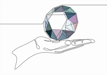 Hand holding a diamond, vector illustration design. Continuous line art or One Line