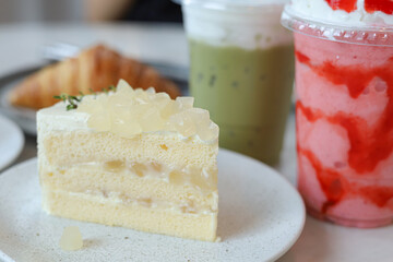 Coconut cake with coconut jelly on top