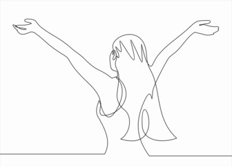 Continuous line art or One Line Drawing of a woman stretching arms is relaxing picture vector illustration © nikvector
