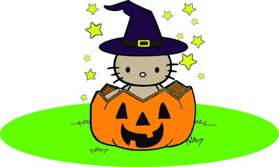 Cat vector with a halloween costume