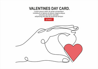 valentines day card, hand holding heart.Continuous one line drawing.