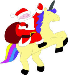 Beautiful illustration of Santa riding a Unicorn