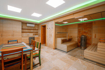 Finnish wooden sauna, Interior View of Sauna Bath.