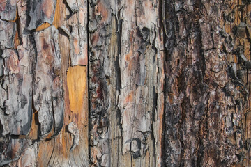 Light orange texture of wooden boards with knot and bark