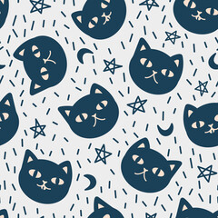 Seamless pattern with cuye cats. Vector illustration for design, fabric or wrapping paper.