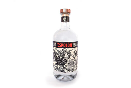 Kiev, Ukraine - November 17, 2021: 750ml El Espolon Tequila Blanco bottle