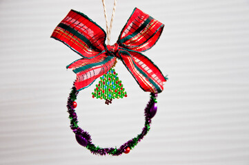 xmas decoration with ribbon and bow, festive.