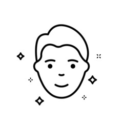 Man with Beauty Face Skin Line Icon. Healthy, Fresh Male Face with Clean Skin Linear Pictogram. Facial Skincare, Hygiene Outline Icon. Editable Stroke. Isolated Vector Illustration