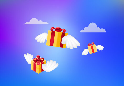 Fast shipping concept. Flying boxes with wings