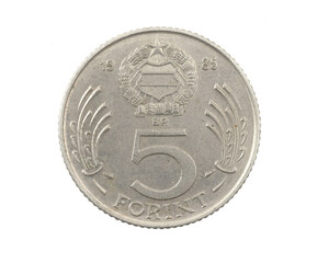 Hungary five forint coin on a white isolated background
