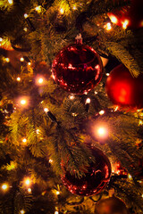Fototapeta na wymiar Christmas tree decorations and lights, Christmas atmosphere photo